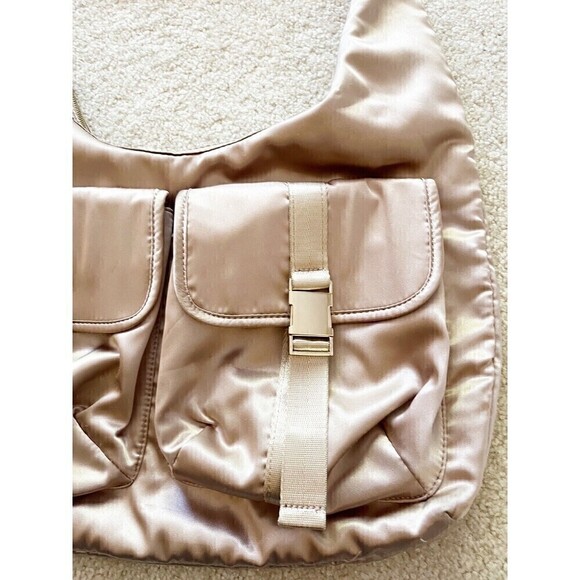 Steve Madden Cole Satin Hobo Slouch Handbag Gym Diaper Bag Rose Gold 90s Y2K - Picture 2 of 12